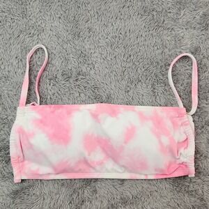 Xhilaration Bikini Top Womens M Pink Tie Dye Ribbed Bandeau Swim AG138T NWT
